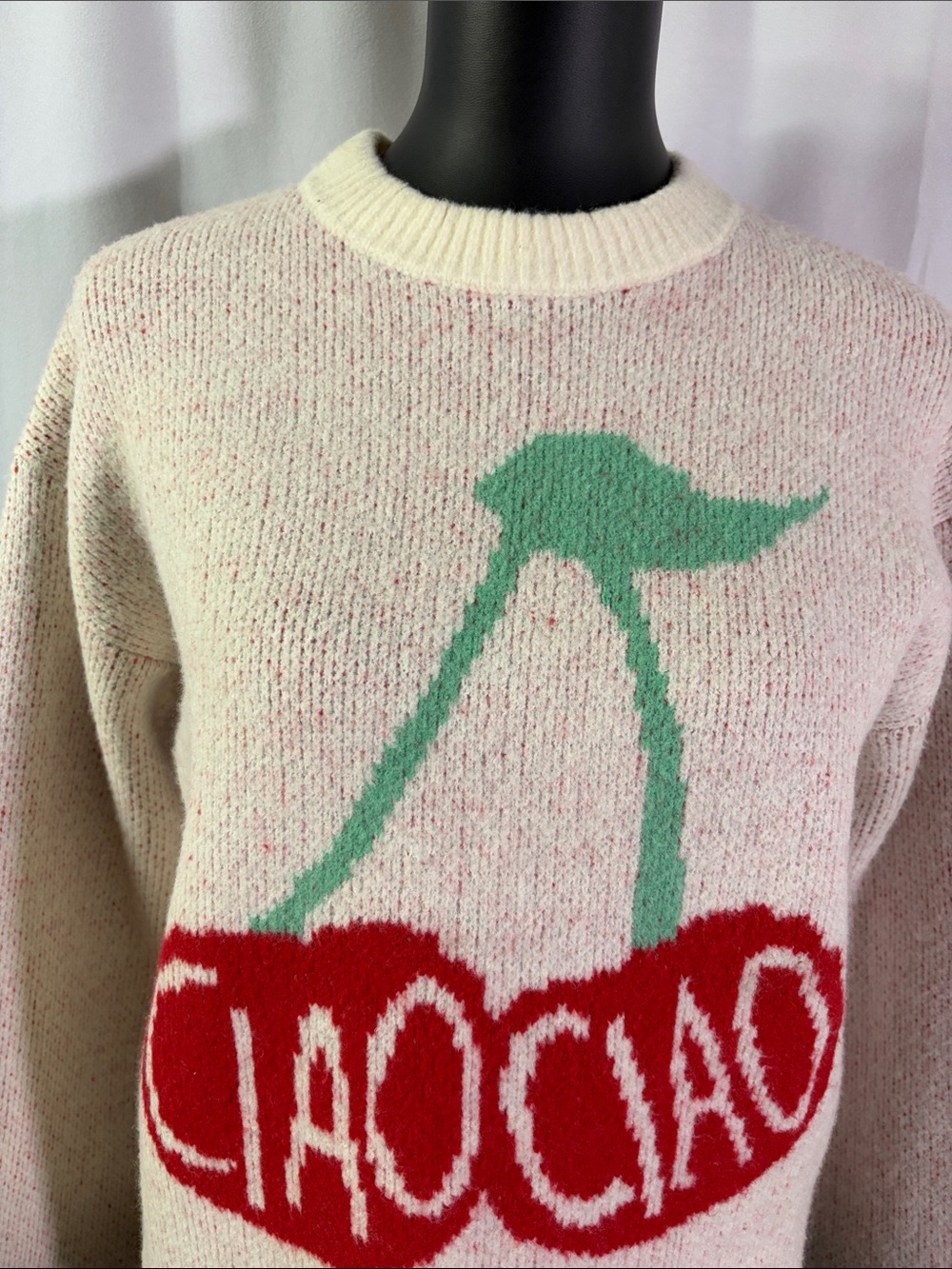 NWT A New Day White Multicolor Ciao Ciao Cherry Print Crewneck Sweater - Picture 5 of 16